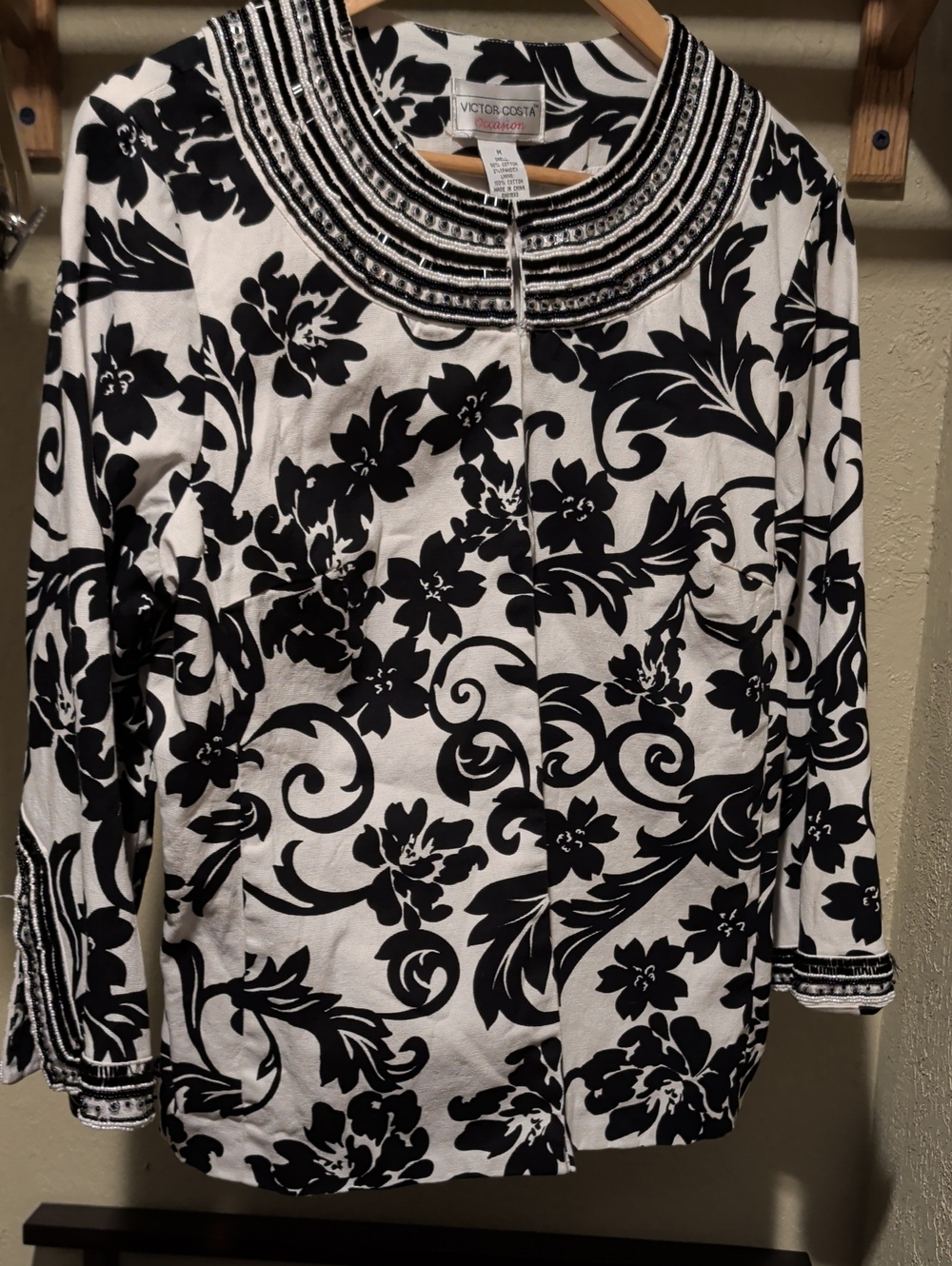 Victor Costa Black and White Floral Jacket